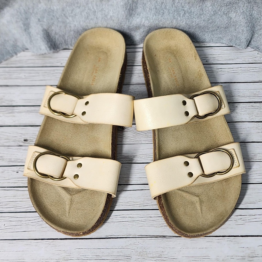 American Eagle Leather Sandals Womens Size 10 Double Strap Slip On Buckle Shoes